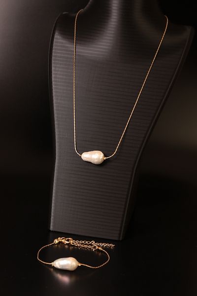 CessNova Certified 100% Genuine Natural Stone Baroque Pearl Bristle Chain Necklace and Bracelet Set