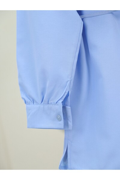 Modamorfo Bolero Detailed Tie Waist Slit Shirt - Baby Blue