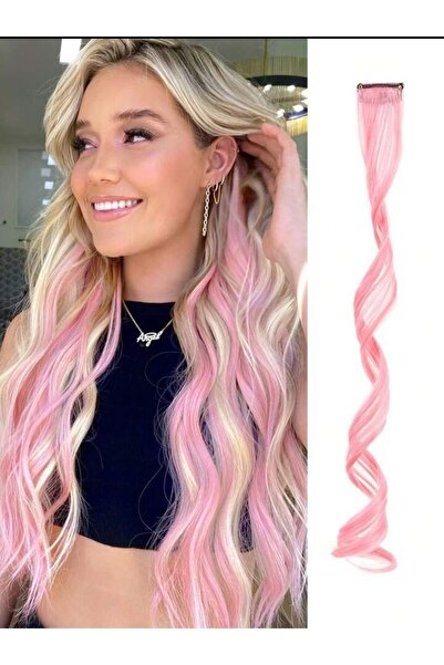 AKOLİFE Pembe Dalgalı Yan Çıt Çıt Postiş Saç - Tarz Görünüm - 50cm