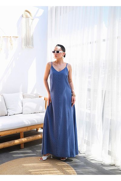 ENZOI Indigo Strap Shiny Stone Long Dress