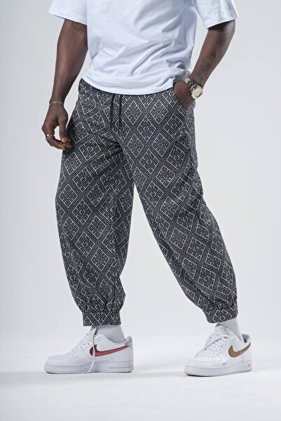 SUPERBLUE Erkek Etnik Desenli Bol Füme Jogger Spor Pantolon