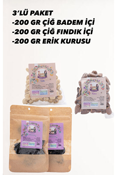 ÜRETEN ANNELER 3’LÜ PAKET 200’ER GRAM(ÇİĞ FINDIK-BADEM-ERİK KURUSU) (AFLATOKSİN-AĞIR METAL ANALİZLİ)