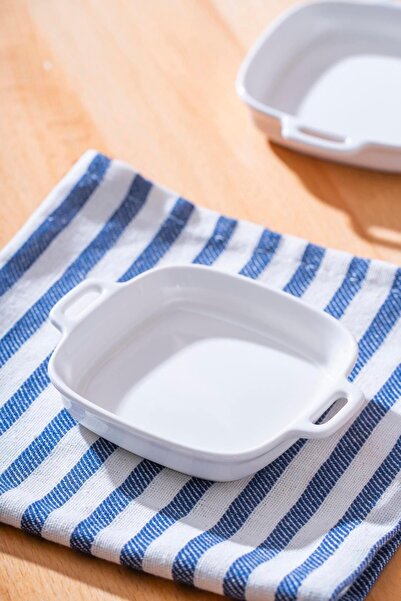 şirin eşyalarım Porcelain Square Handled Flat Medium Size Appetizer Plate 12 cm / 1 Piece