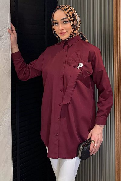 julude Πέτρινο Hijab Τούνικ με λεπτομέρεια με κορδέλα δαμάσκηνου