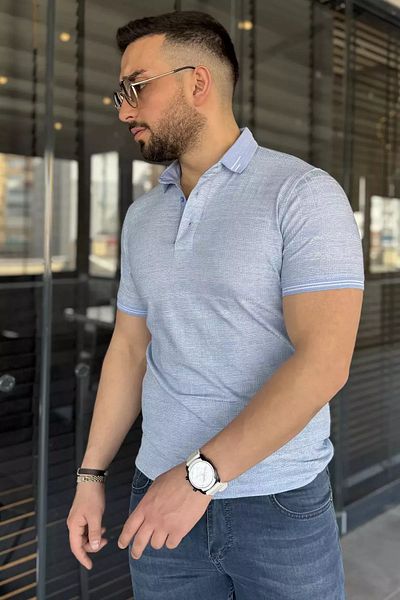 MİSHAR İTALİA Ανδρικό μπλουζάκι με μπλε γιακά πόλο με μοτίβο Lycra