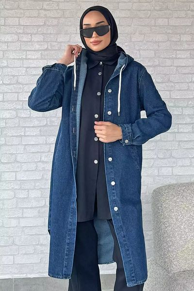 julude Γυναικείο τζιν καπέλο με κουκούλα Navy Blue
