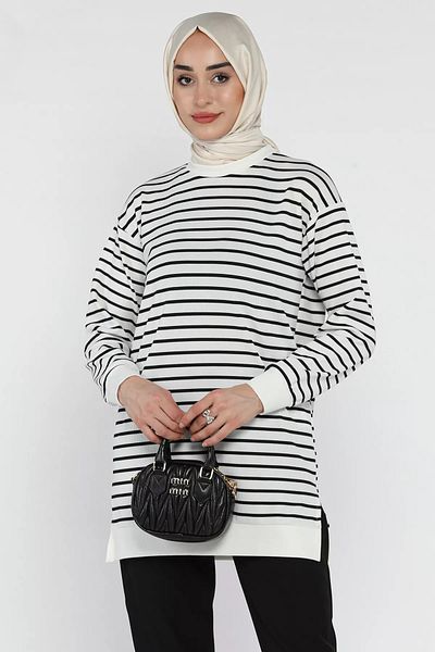 julude White Striped Hijab Tunic