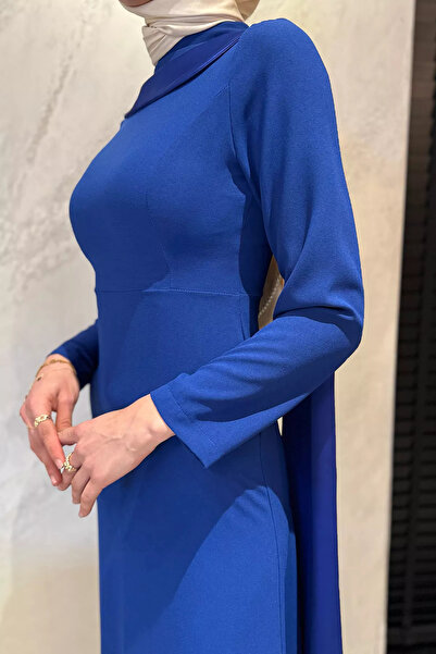 julude Sax Blue Pearl Detailed Hijab Evening Dress