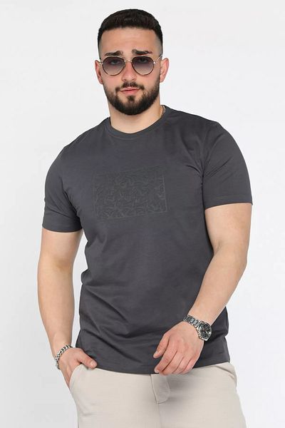 MİSHAR İTALİA Ανδρικό μπλουζάκι με στάμπα με λαιμόκοψη καπνιστό