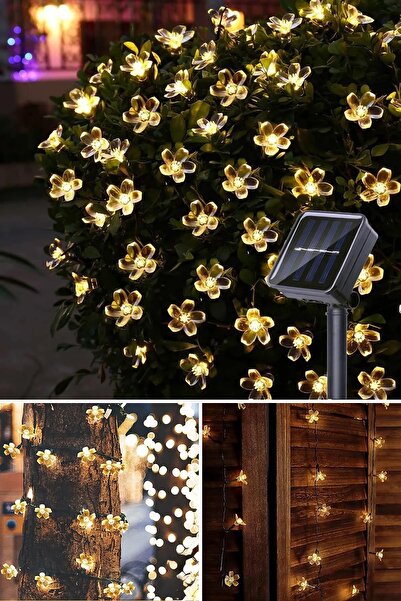 PASACO 50 Papatya Çiçek Güneş Enerjili Solar Led Işık 7 Metre Dekoratif Rgb Yılbaşı Bahçe Balkon Ve Teras