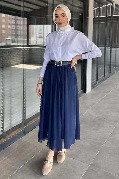 julude Μπλε Ζώνη Hijab Φούστα σιφόν