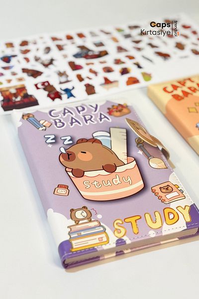 caps office 2 bucăți Capybara (CAPYBARA) Blocnotes cu tematică de 160 de pagini și set de papetărie cu autocolante native de 4 pagini