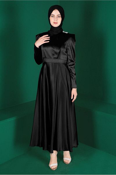 Alvina Satin Dress - Stone Detailed, Model 42872