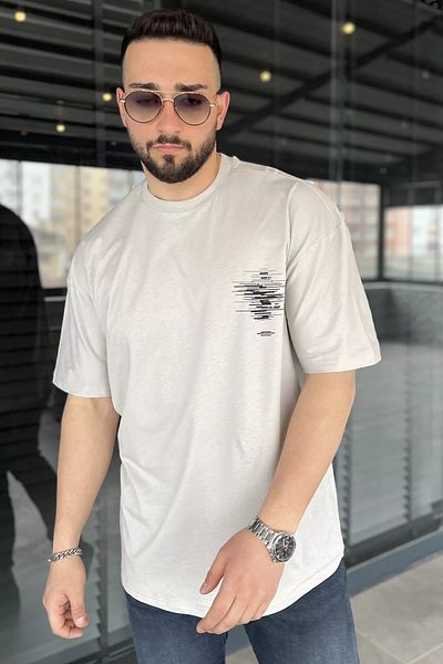 MİSHAR İTALİA Ανδρικό μπλουζάκι με στάμπα σε γκρι Oversize