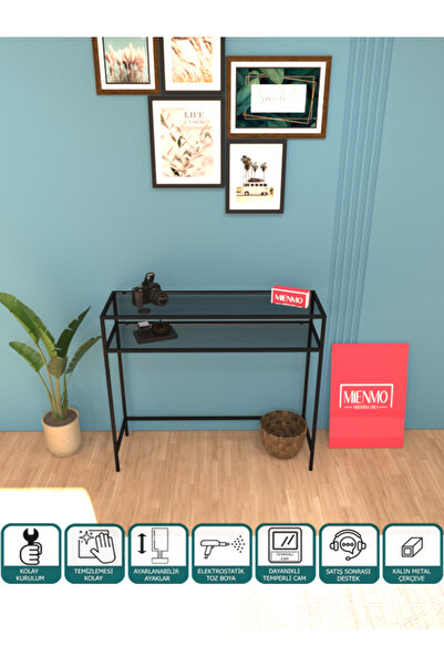 Mienmo Viol Metal Dresuar Dekoratif Çok Raflı Kahve Köşesi Konsol Siyah Füme ...