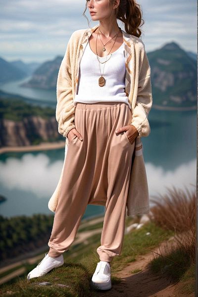 bacc Women's Beige Elastic Waist and Leg Pockets Soft Textured Shalwar Trousers Bcbsk-25700-3170