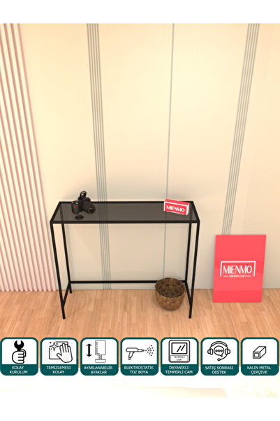 Mienmo Tuva Metal Dresuar Dekoratif Kahve Köşesi Konsol Siyah Füme Camlı 100 Cm
