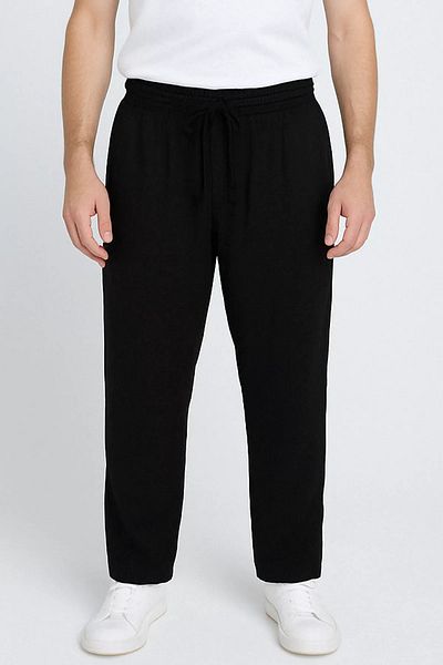 MİSHAR İTALİA Black Men's Waist Tied Linen Jogger Pants