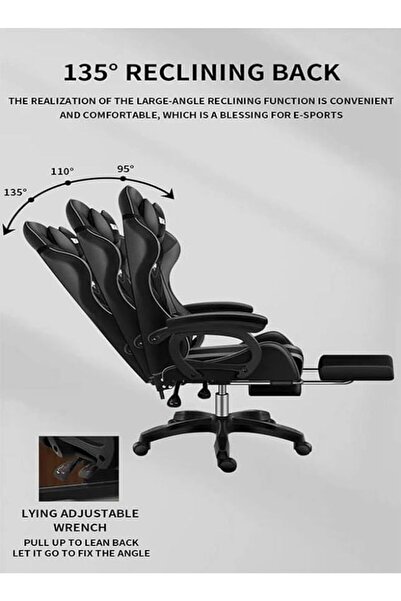 1st Comfortable Gaming Chair - Adjustable with Footrest - White/Black