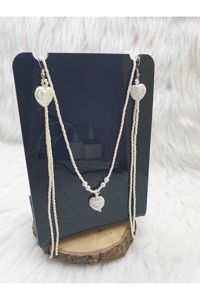 HAPPY HANDMADE 2-Piece Jewelry Set-17Cm Earrings-48Cm Necklace-Pearl Look-Mother's Day