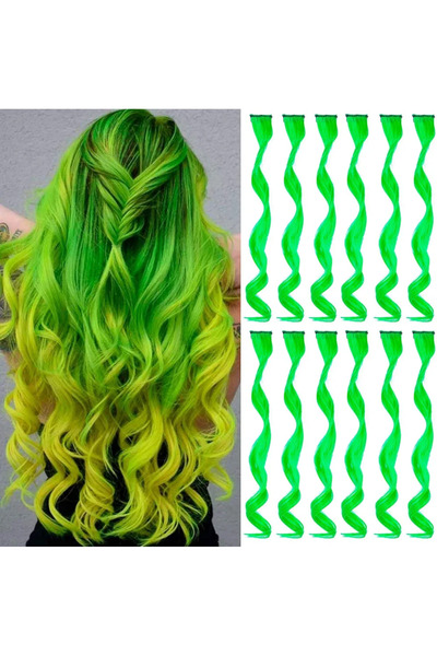 AKOLİFE Neon Yeşil Dalgalı Çıtçıtlı Saç Yan Postiş - Tarz Görünüm