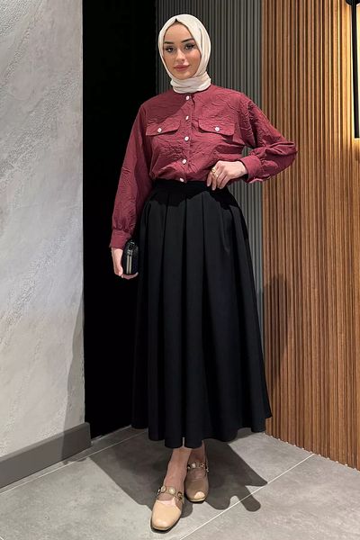 julude Μαύρη γυναικεία πλισέ χιτζάμπ φούστα με φερμουάρ στο πλάι