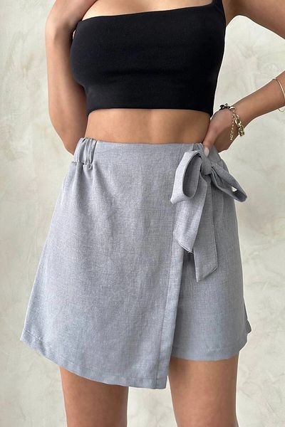 bacc Women's Gray Bow Front Piece Woven Shorts Skirt Bchn- 25255021