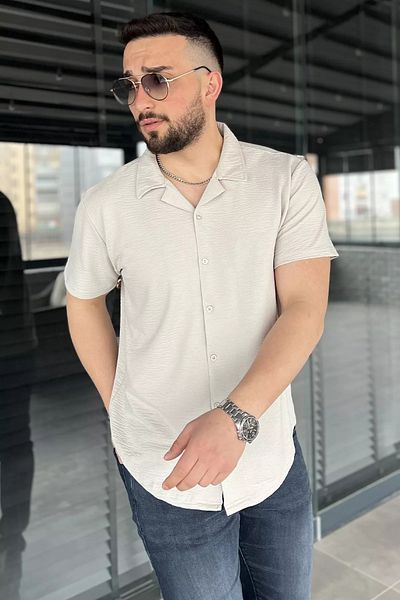 MİSHAR İTALİA Мъжка риза с къс ръкав с шарка в сиво