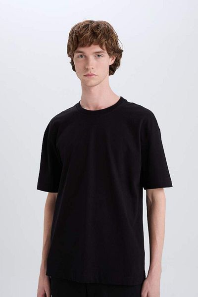 DeFacto New Season 100% Cotton Oversize Wide Fit Crew Neck Basic Plain Short Sleeve Black