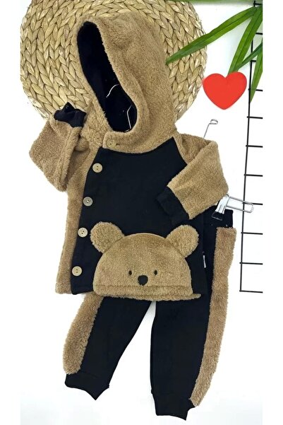 shopwave 6-12-18-24 Months Button Closure Hooded Jacket Welsoft Detailed 2-Pi...