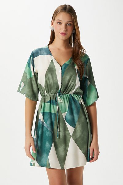 Ritnice Γυναικείο φόρεμα βισκόζης Felina Green Waist Gathered 17020