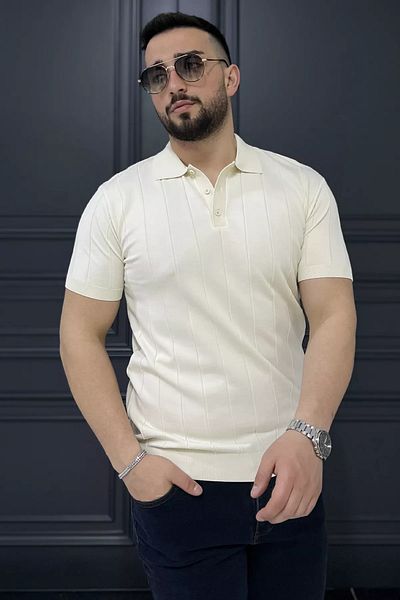 MİSHAR İTALİA Ανδρικό πλεκτό μπλουζάκι Cream Polo Neck Half Button