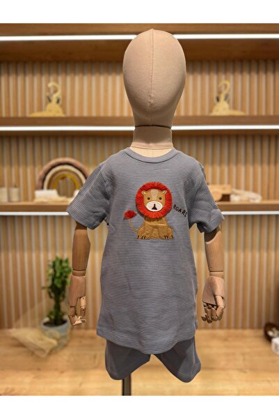 NİSASİNA Lion Embroidered Boy's Shorts Suit - Summer Set of 2