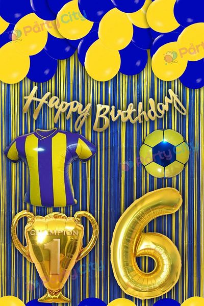 Party City Yellow Navy Blue 6Th Birthday Ornament Set – Party Ornament, Balloon, Banner, Foil Balloons