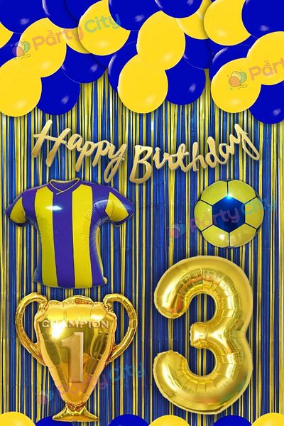 Party City Yellow Navy Blue 3Rd Birthday Ornament Set – Party Ornament, Balloon, Banner, Foil Balloons