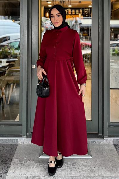 julude Μπλούζα με πλαϊνό δέσιμο μπορντό Συνδυασμένο Φόρεμα Hijab