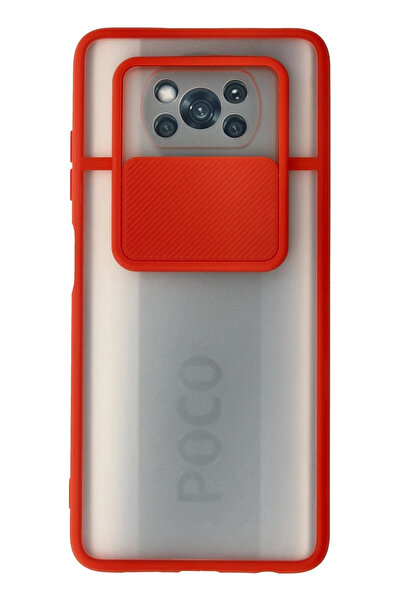 NewFace حافظة هاتف Xiaomi Pocophone X3 من السيليكون المنزلق للكاميرا - أحمر 1...