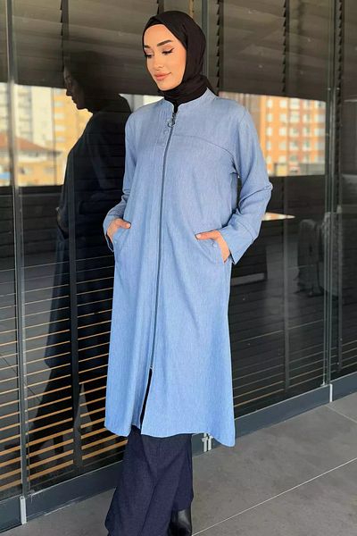 julude Șapcă hijab de in, albastru, mărime mare, cu fermoar în față