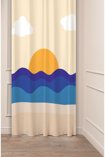 GREENDECOR Sea Wave Sun Beige Blue Color Bohemian Patterned Special Design Di...