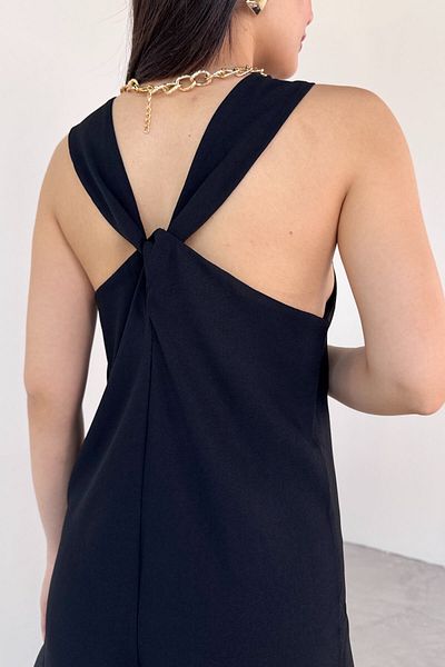 Cappmoda ELB-01774 Μαύρο φόρεμα με κορδόνια ώμου με χαμηλή πλάτη