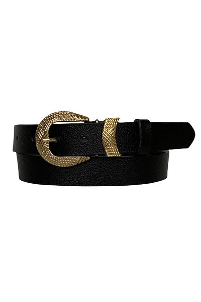GoDeri Curea subțire neagră pentru femei 100% piele naturală, cu cataramă aurie, 3cm=3cm-kdn-27