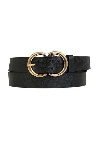 GoDeri 100% Genuine Leather Gold C?Black Thin Women's Belt with Buckle, 3cm=3cm-kdn-37