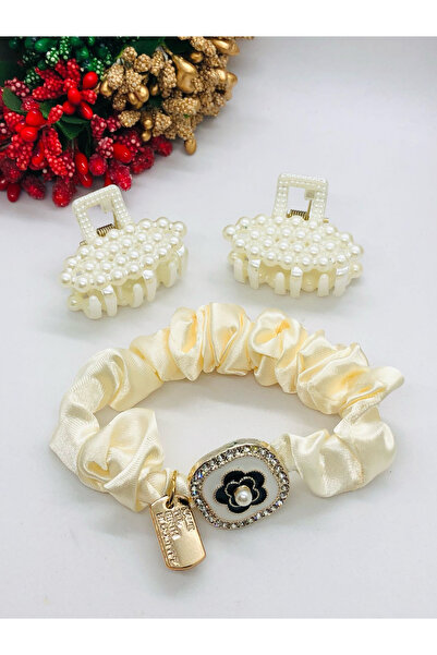 İnDerin مجموعة من 3 أبازيم - 1 إبزيم مطاطي مطرز و2 إبزيم لاصق لؤلؤي