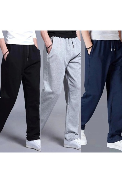 FİTGO Μαύρο-Γκρι - Ναυτικό μπλε ανδρικό φούτερ με φαρδιά γραμμή και ίσιο πόδι