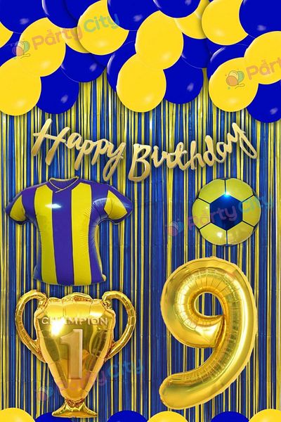 Party City Yellow Navy Blue 9Th Birthday Ornament Set – Party Ornament, Balloon, Banner, Foil Balloons