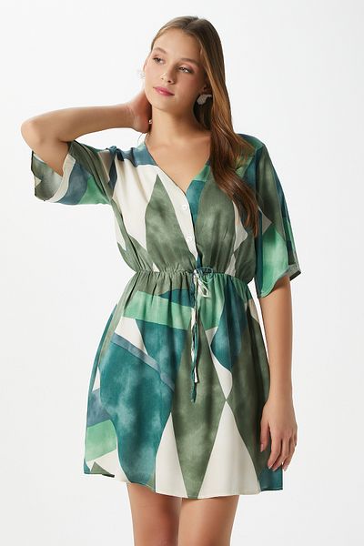 Ritnice Γυναικείο φόρεμα βισκόζης Felina Green Waist Gathered 17020