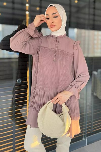 julude سترة نسائية من الشيفون الحجاب ذات طية صدر السترة ومطويات من فرو المنك