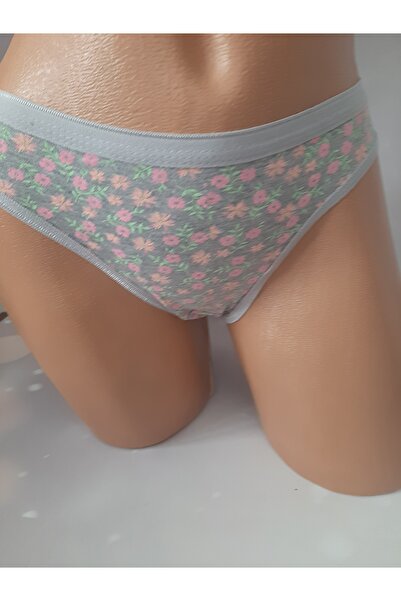 Butik Gri çiçekli beli lastikli tutku rahat kullanışlı kadın külot