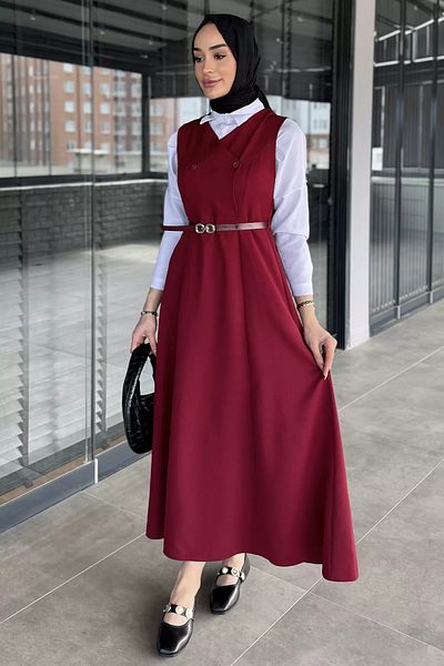julude Φόρεμα με ζώνη μπορντό Hijab Gilet