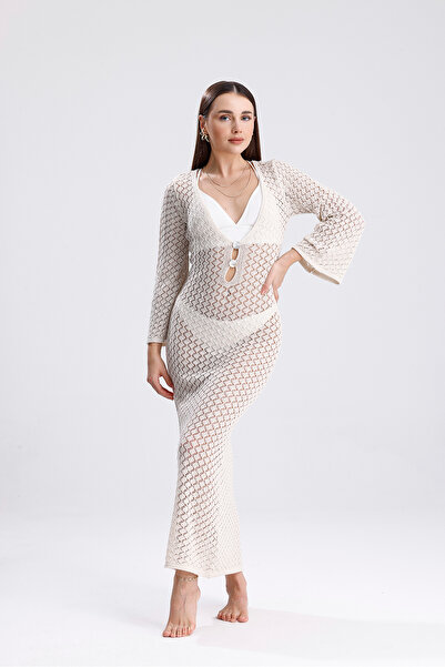 YUGA KNİTTİNG ΓΥΝΑΙΚΕΙΑ ΠΛΕΚΤΑ ΠΛΕΚΤΑ ΦΟΡΕΜΑ ΠΑΡΑΛΙΑΣ ΜΕ ΑΝΟΙΧΤΟ ΚΟΥΜΠΙ ΛΕΠΤΟΜΕΡΗ